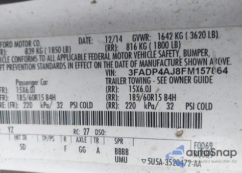 2015 Ford Fiesta S из США, поврежденный, VIN 3FADP4AJ8FM157864